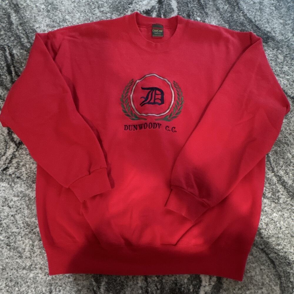 Vintage Cross Creek Dunwoody C.C. Logo Embroidered Crew Sweatshirt Red Men's L